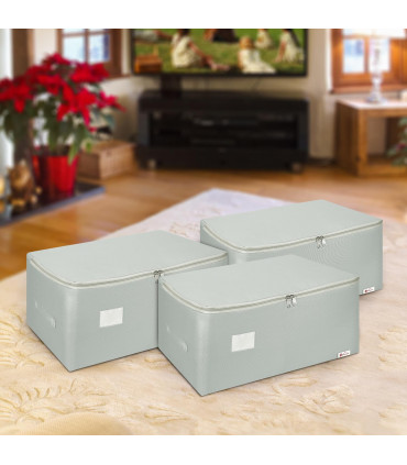 3pk Storage Bags Organiser 50L Capacity Underbed Moving Bag - Light Grey