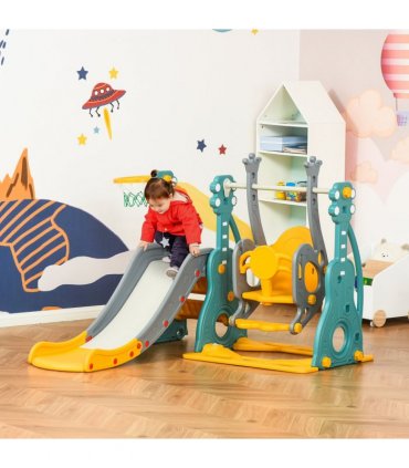 Swing and Slide Set Multi-colored PE 20.50 cm 3-IN-1 Kids with Basketball Hoop
