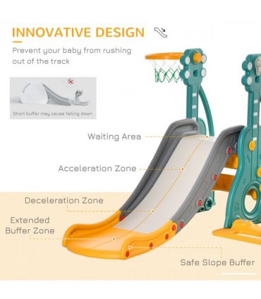 Swing and Slide Set Multi-colored PE 20.50 cm 3-IN-1 Kids with Basketball Hoop