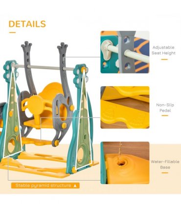 Swing and Slide Set Multi-colored PE 20.50 cm 3-IN-1 Kids with Basketball Hoop