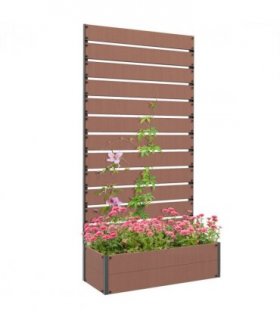 Outsunny Raised Garden Bed with Trellis Standing Patio Planter Box Light Brown