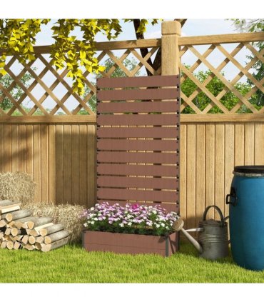 Outsunny Raised Garden Bed with Trellis Standing Patio Planter Box Light Brown