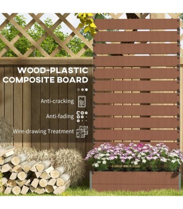 Outsunny Raised Garden Bed with Trellis Standing Patio Planter Box Light Brown