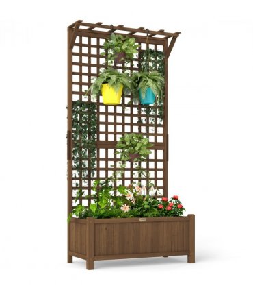 Wooden Trellis Planter with Drain Holes, Privacy Screen Raised Beds for Garden