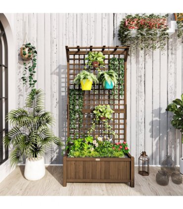 Wooden Trellis Planter with Drain Holes, Privacy Screen Raised Beds for Garden