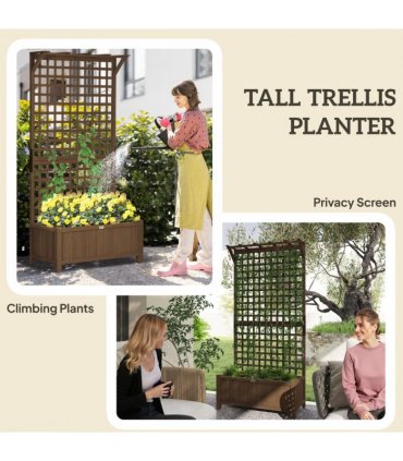 Wooden Trellis Planter with Drain Holes, Privacy Screen Raised Beds for Garden