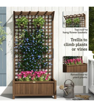 Wooden Trellis Planter with Drain Holes, Privacy Screen Raised Beds for Garden
