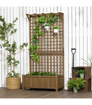 Wooden Trellis Planter with Drain Holes, Privacy Screen Raised Beds for Garden
