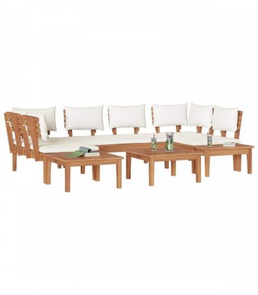 vidaXL Garden Sofa Set 4 pcs Brown and Cream — Colour: Brown and cream white, Model: 2x bench +2x table