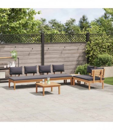 vidaXL Garden Sofa Set 5 pcs Brown and Grey — Colour: Brown and dark grey, Model: 4x chair +1 table