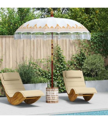 vidaXL Balinese Parasol Cream 215 x 215 x 260 cm Cotton and solid wood — Size: Ø 210-220 cm