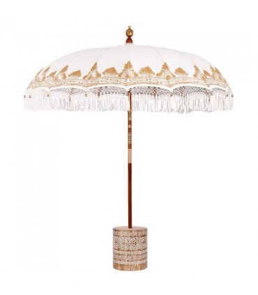 vidaXL Balinese Parasol Cream 215 x 215 x 260 cm Cotton and solid wood — Size: Ø 210-220 cm