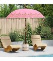 vidaXL Balinese Parasol Pink 215 x 215 x 260 cm Cotton and solid wood — Size: Ø 210-220 cm