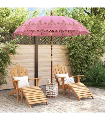 vidaXL Balinese Parasol Pink 215 x 215 x 260 cm Cotton and solid wood — Size: Ø 210-220 cm