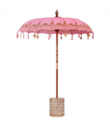 vidaXL Balinese Parasol Pink 180-190 cm Cotton and solid wood — Size: Diameter 180-190 cm