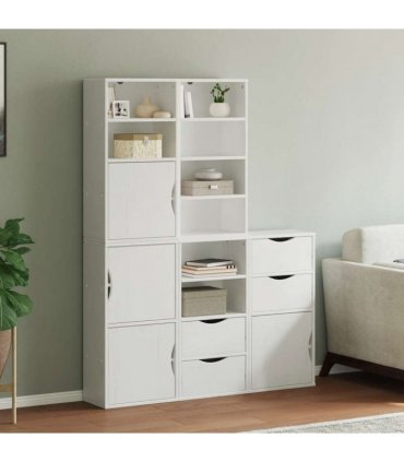 vidaXL Side Cabinets 5 pcs "ODDA" White 40x24x79 cm Solid Wood Pine — Model: 8 shelves 4 drawers