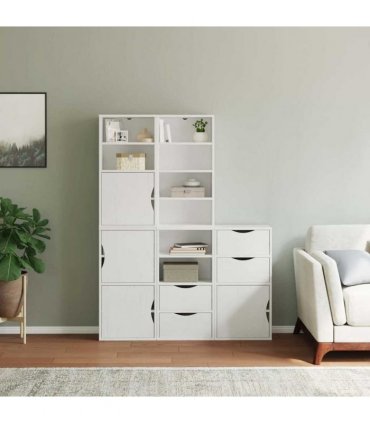 vidaXL Side Cabinets 5 pcs "ODDA" White 40x24x79 cm Solid Wood Pine — Model: 8 shelves 4 drawers