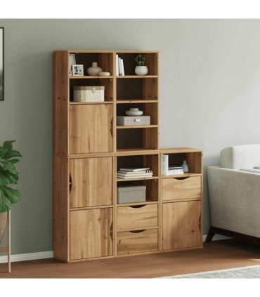 vidaXL Side Cabinets 5 pcs "ODDA" 40x24x79 cm Solid Wood Pine — Colour: natural, Model: 9 shelves 3 drawers