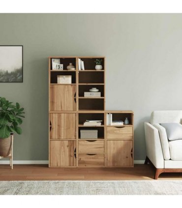 vidaXL Side Cabinets 5 pcs "ODDA" 40x24x79 cm Solid Wood Pine — Colour: natural, Model: 9 shelves 3 drawers