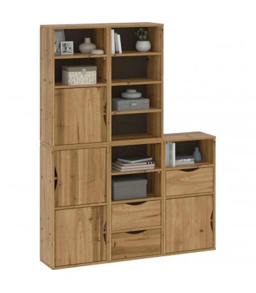 vidaXL Side Cabinets 5 pcs "ODDA" 40x24x79 cm Solid Wood Pine — Colour: natural, Model: 9 shelves 3 drawers