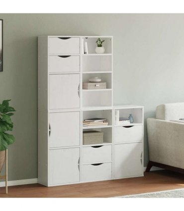 vidaXL Side Cabinets 5 pcs ODDA White 40x24x79 cm Solid Wood Pine — Model: 7 shelves 5 drawers