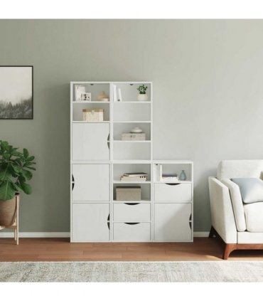 vidaXL Side Cabinets 5 pcs "ODDA" White 40x24x79 cm Solid Wood Pine — Model: 9 shelves 3 drawers