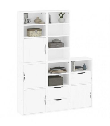 vidaXL Side Cabinets 5 pcs "ODDA" White 40x24x79 cm Solid Wood Pine — Model: 9 shelves 3 drawers