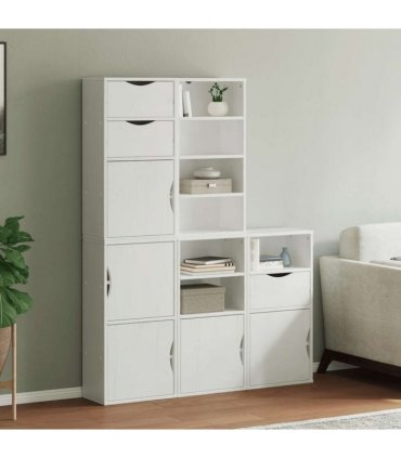 vidaXL Side Cabinets 5 pcs ODDA White 40x24x79 cm Solid Wood Pine — Model: 7 shelves 3 drawers