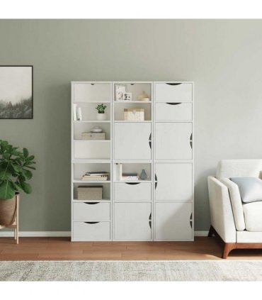 vidaXL Side Cabinets 6 pcs "ODDA" White 40x24x79 cm Solid Wood Pine — Model: 9 shelves 5 drawers
