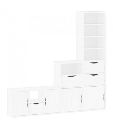 vidaXL 4 Piece TV Units with Storage ODDA White Solid Wood Pine — Model: 4 drawers 6 shelves