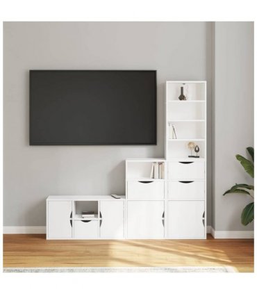vidaXL 4 Piece TV Units with Storage ODDA White Solid Wood Pine — Model: 4 drawers 6 shelves