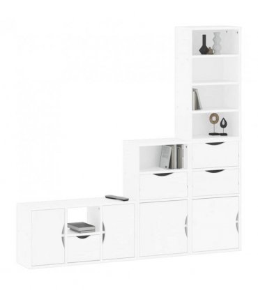vidaXL 4 Piece TV Units with Storage ODDA White Solid Wood Pine — Model: 4 drawers 6 shelves