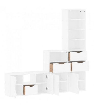 vidaXL 4 Piece TV Units with Storage ODDA White Solid Wood Pine — Model: 4 drawers 6 shelves