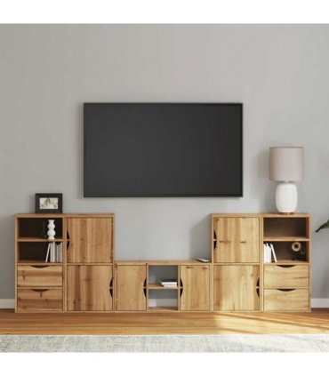 vidaXL 5 Piece TV Units with Storage ODDA Solid Wood Pine — Model: 6 shelves 4 drawers