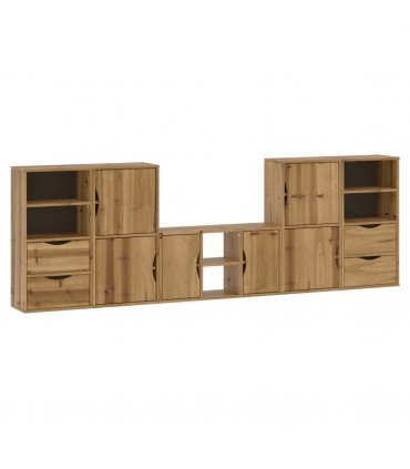 vidaXL 5 Piece TV Units with Storage ODDA Solid Wood Pine — Model: 6 shelves 4 drawers