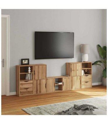 vidaXL 5 Piece TV Units with Storage ODDA Solid Wood Pine — Model: 6 shelves 4 drawers