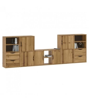 vidaXL 5 Piece TV Units with Storage ODDA Solid Wood Pine — Model: 6 shelves 4 drawers