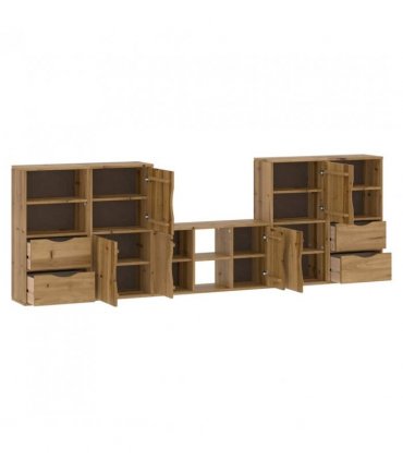 vidaXL 5 Piece TV Units with Storage ODDA Solid Wood Pine — Model: 6 shelves 4 drawers