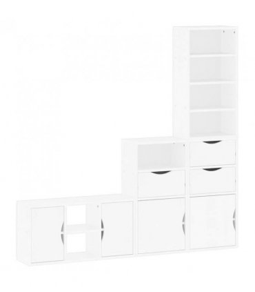 vidaXL 4 Piece TV Units with Storage ODDA White Solid Wood Pine — Model: 7 shelves 3 drawers