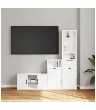 vidaXL 4 Piece TV Units with Storage ODDA White Solid Wood Pine — Model: 7 shelves 3 drawers