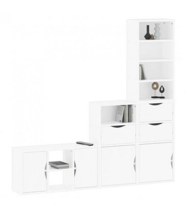 vidaXL 4 Piece TV Units with Storage ODDA White Solid Wood Pine — Model: 7 shelves 3 drawers