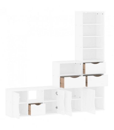 vidaXL 4 Piece TV Units with Storage ODDA White Solid Wood Pine — Model: 7 shelves 3 drawers
