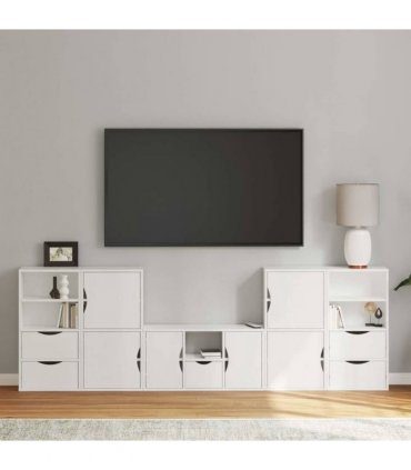 vidaXL 5 Piece TV Units with Storage ODDA White Solid Wood Pine — Model: 5 shelves 5 drawers