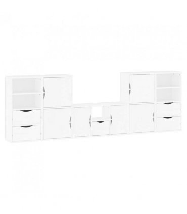 vidaXL 5 Piece TV Units with Storage ODDA White Solid Wood Pine — Model: 5 shelves 5 drawers