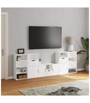 vidaXL 5 Piece TV Units with Storage ODDA White Solid Wood Pine — Model: 5 shelves 5 drawers