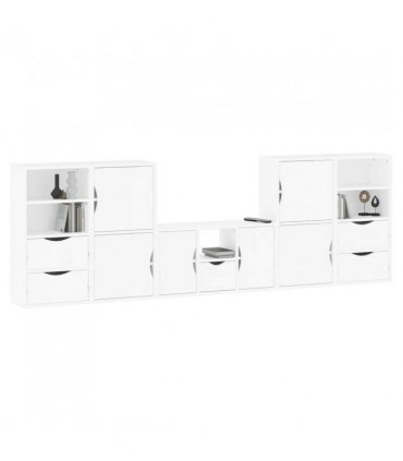 vidaXL 5 Piece TV Units with Storage ODDA White Solid Wood Pine — Model: 5 shelves 5 drawers