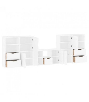 vidaXL 5 Piece TV Units with Storage ODDA White Solid Wood Pine — Model: 5 shelves 5 drawers