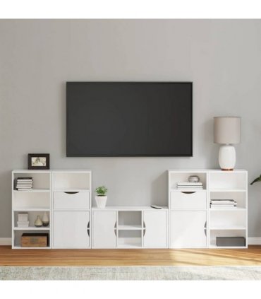 vidaXL 5 Piece TV Units with Storage ODDA White Solid Wood Pine — Model: 12 shelves 2 drawers