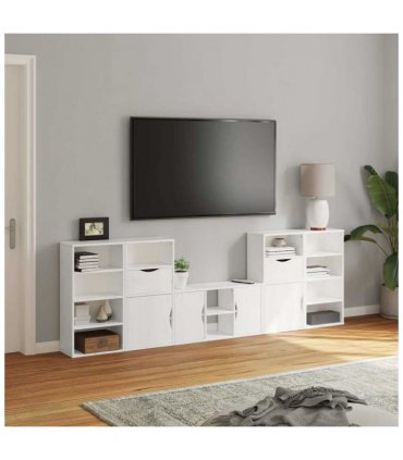 vidaXL 5 Piece TV Units with Storage ODDA White Solid Wood Pine — Model: 12 shelves 2 drawers