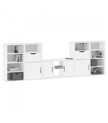 vidaXL 5 Piece TV Units with Storage ODDA White Solid Wood Pine — Model: 12 shelves 2 drawers